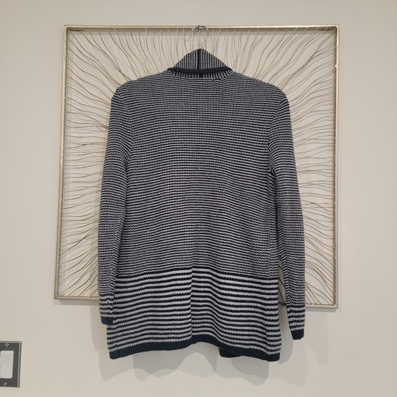 Croft & Barrow Blue Gray Striped Textured Open Drape Front Cardigan Petite Small - Picture 6 of 8